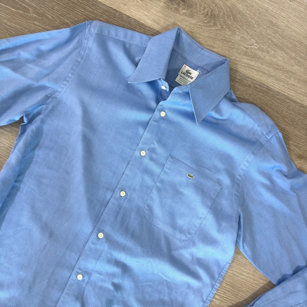 Lacoste Button Down Shirt Mens 40 Blue Long Sleeve Cotton Oxford Logo Pocket